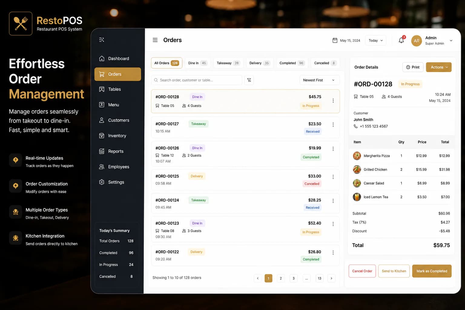 Restaurant POS order management
