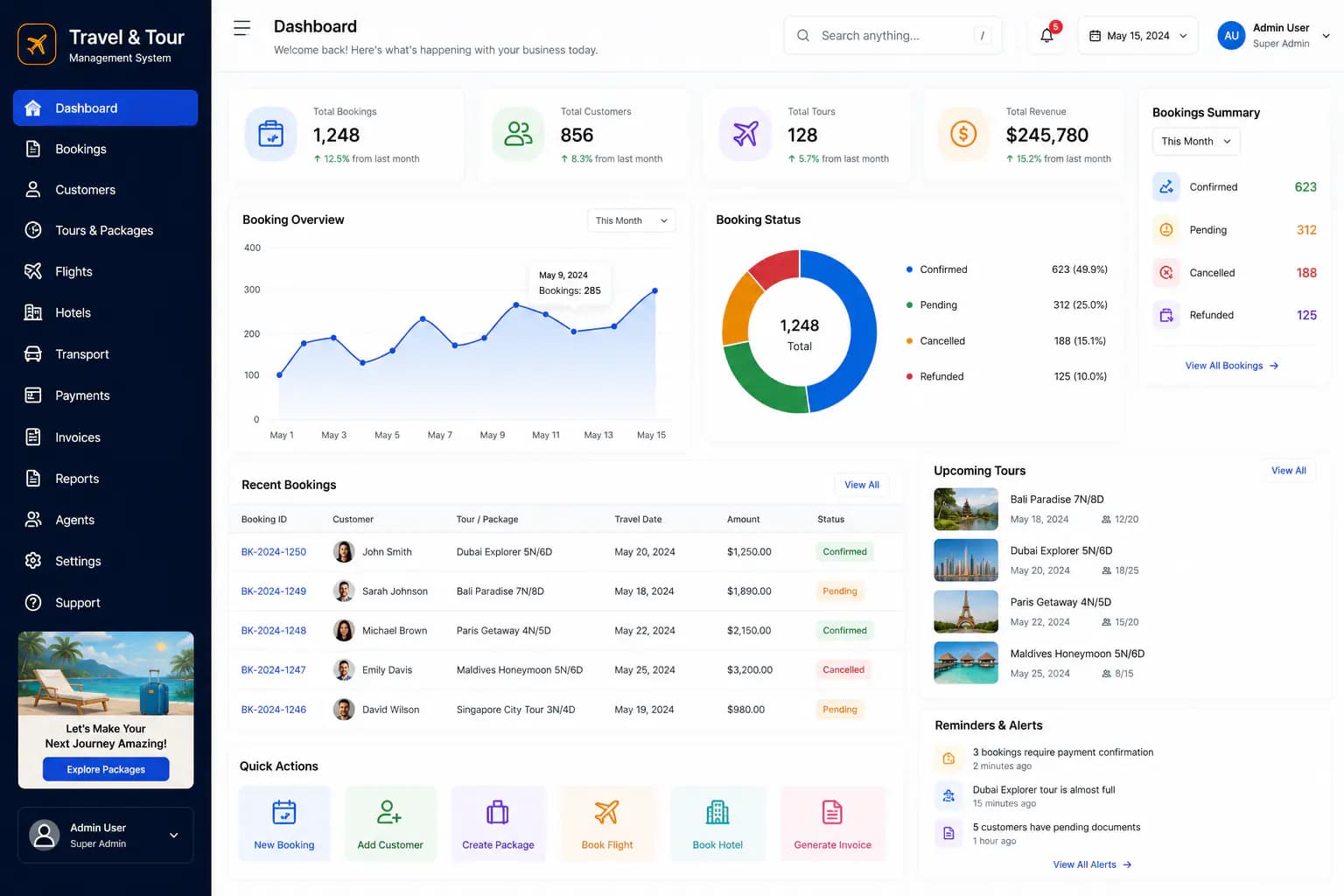 Travel and tours management dashboard