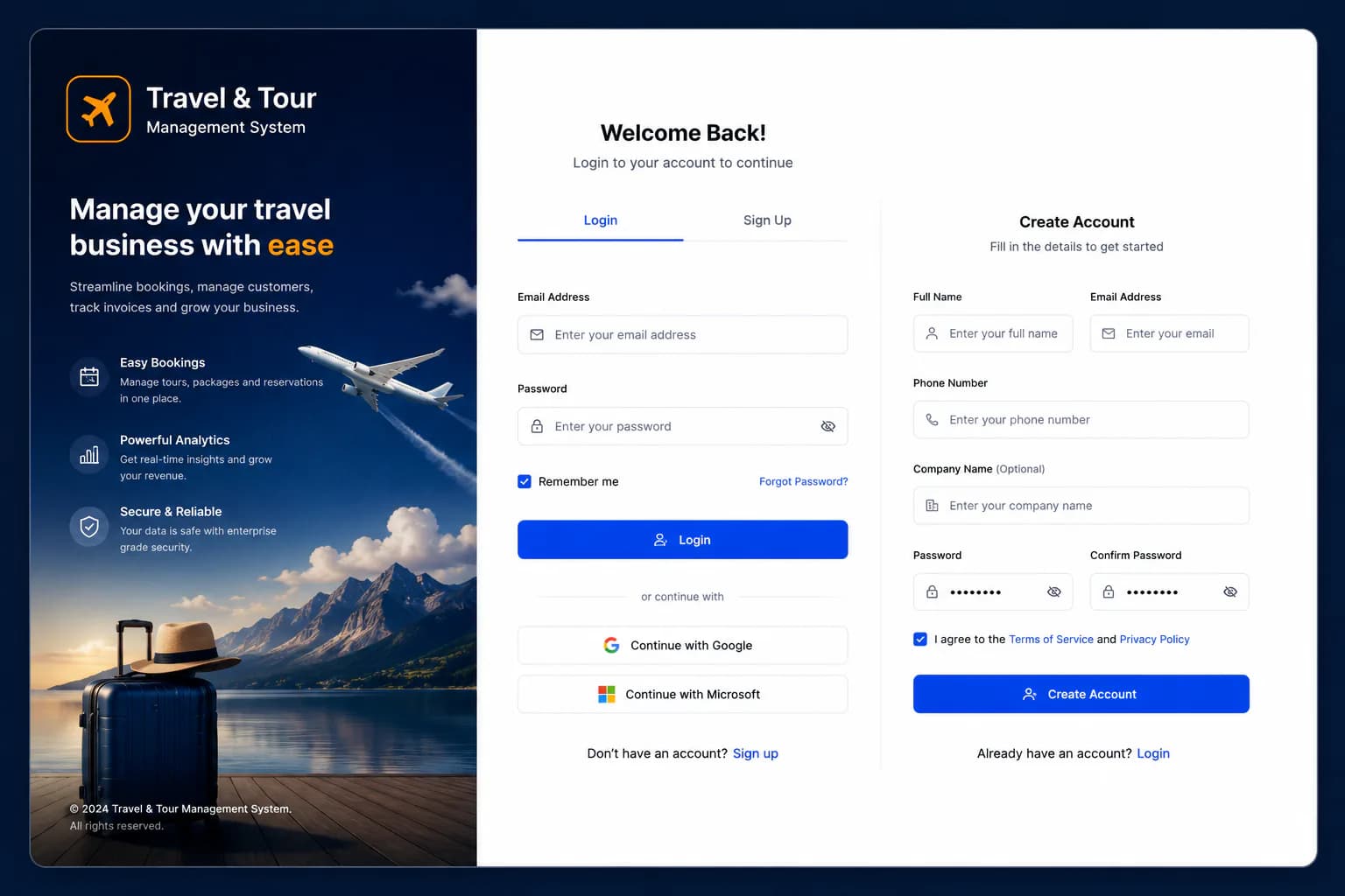 Travel and tours management login