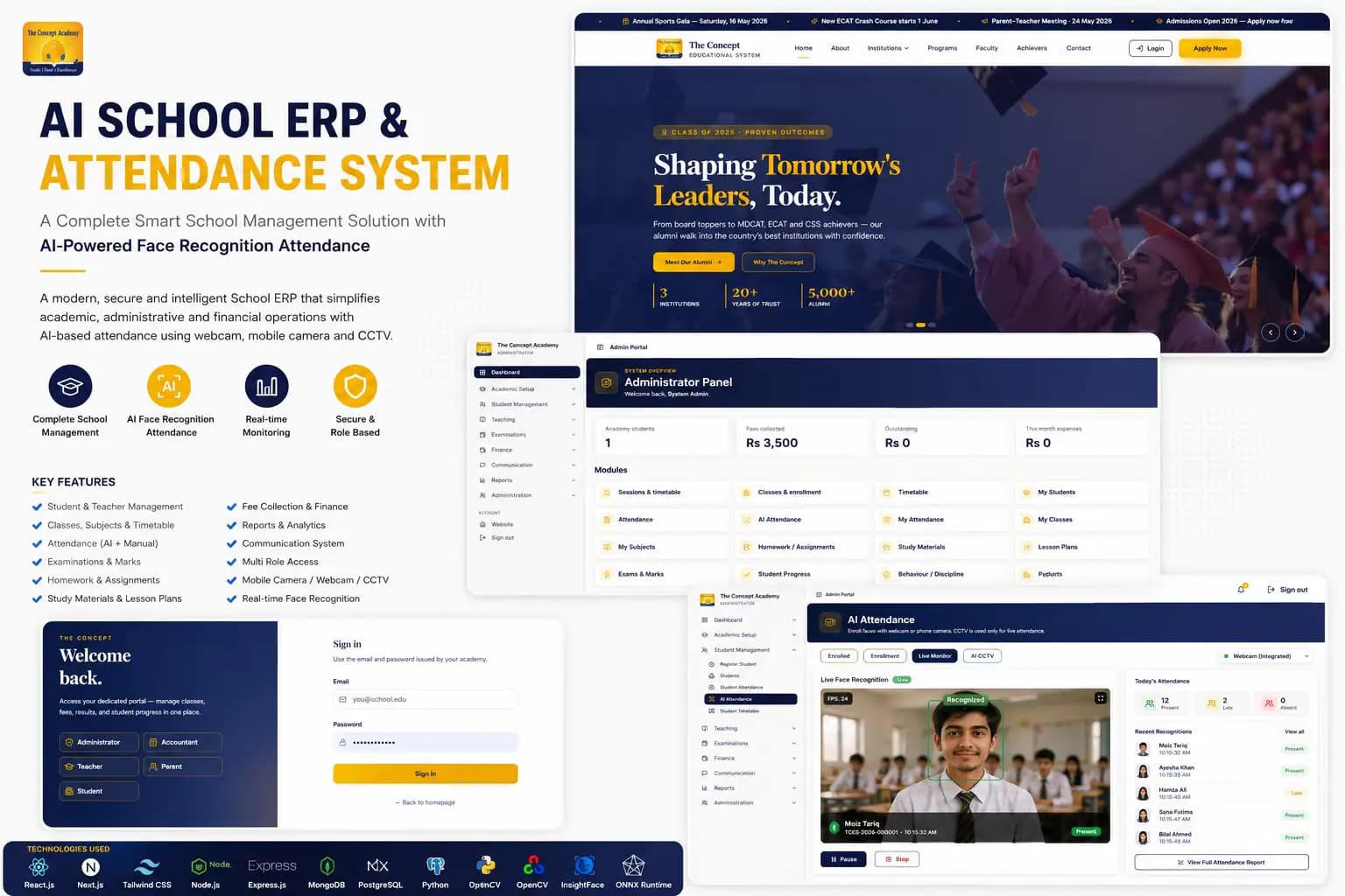 AI School ERP showcase overview