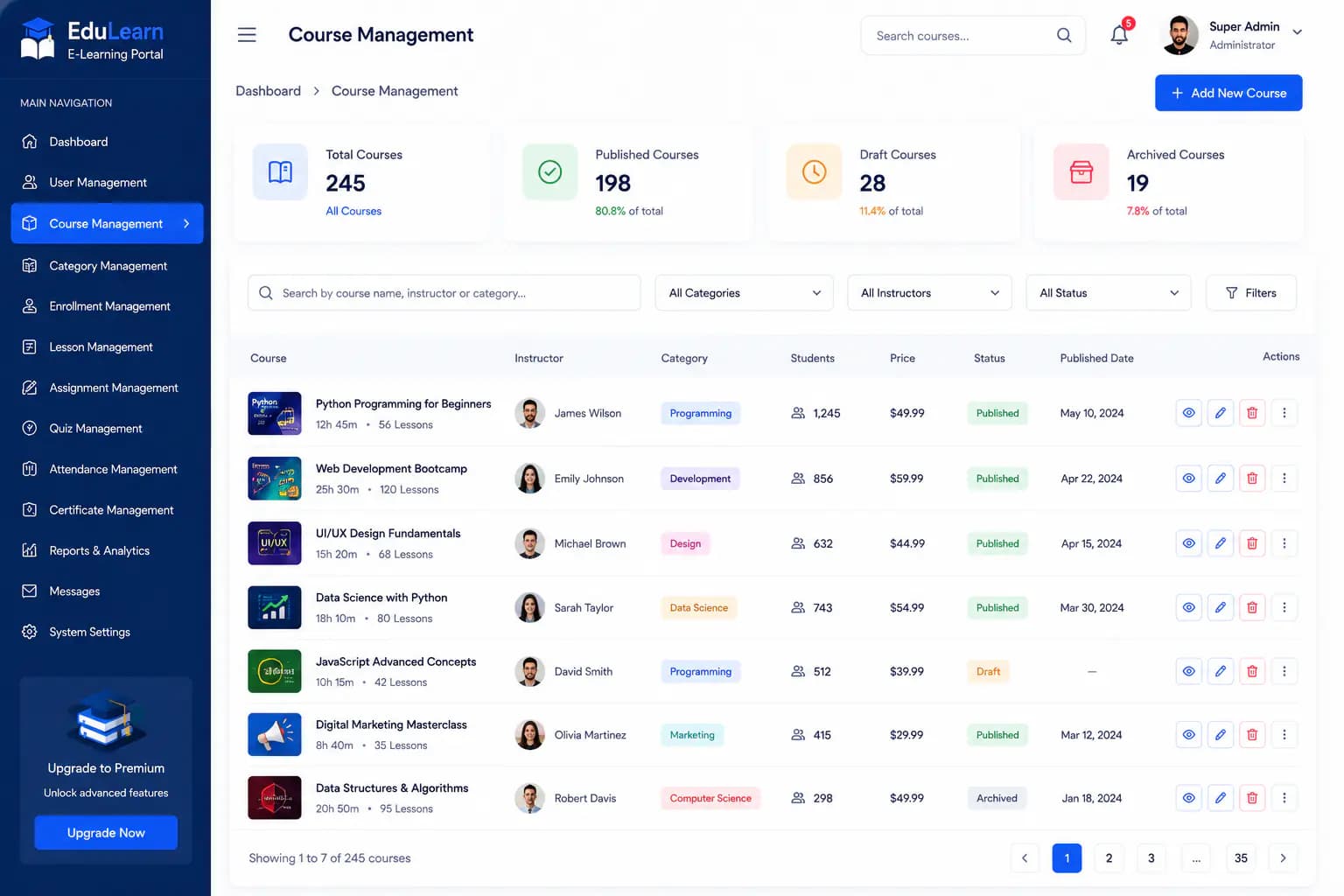 E-Learning Portal course management