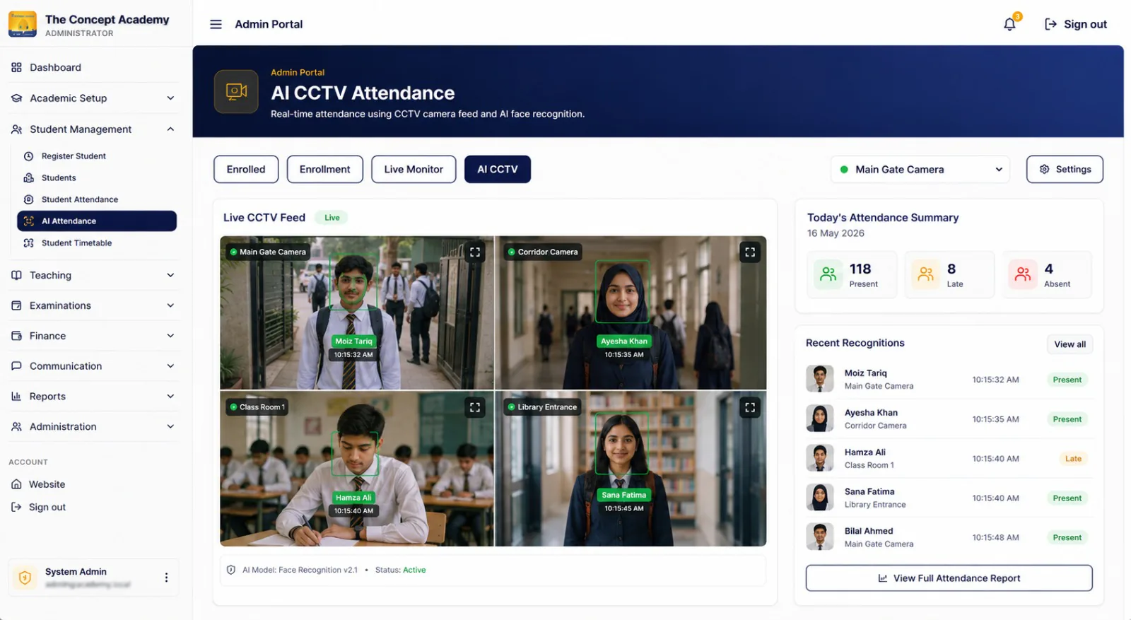 AI School ERP CCTV attendance