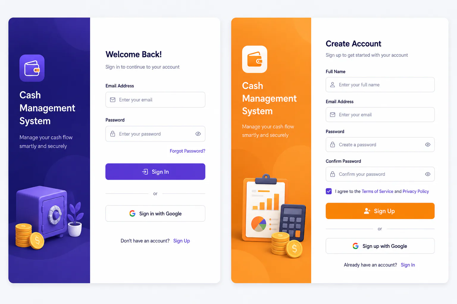 Cash management system sign-in