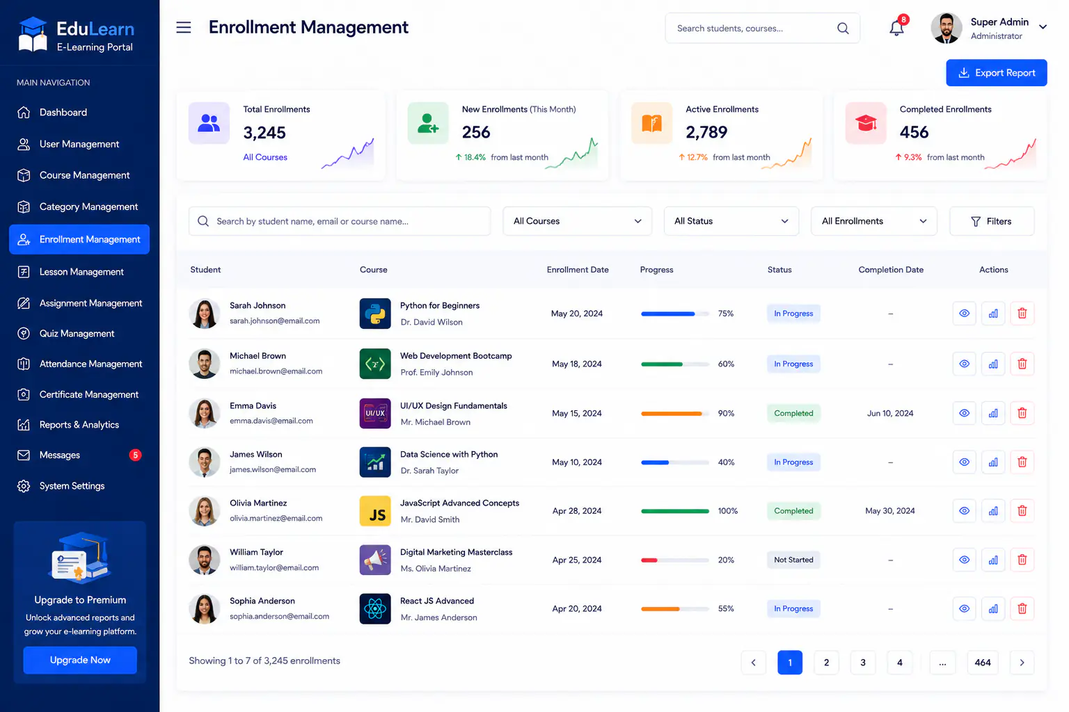 E-Learning Portal enrollment management
