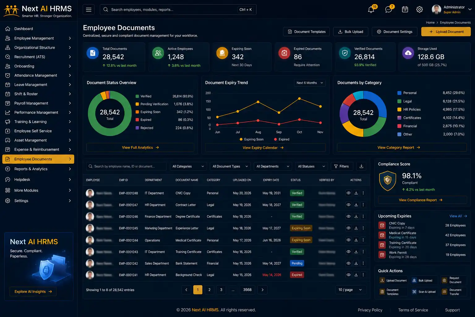 HR management software employee documents