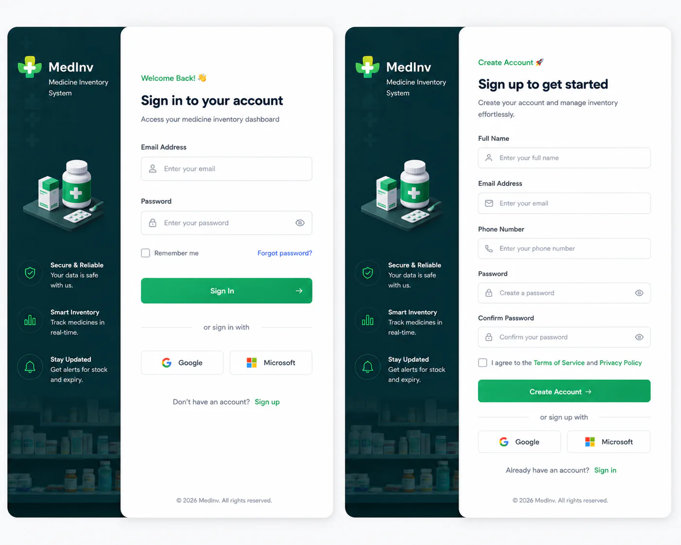 Medicine inventory system sign-in