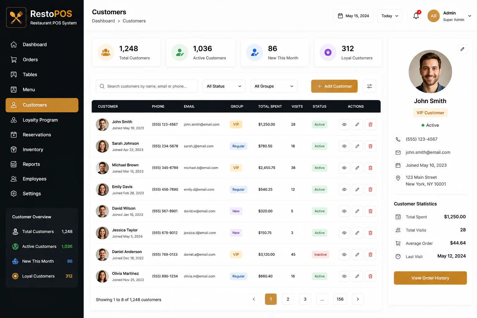 Restaurant POS customer management