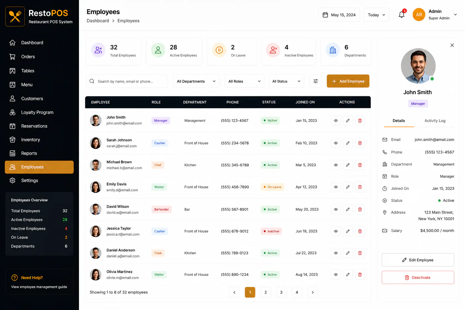 Restaurant POS employee management