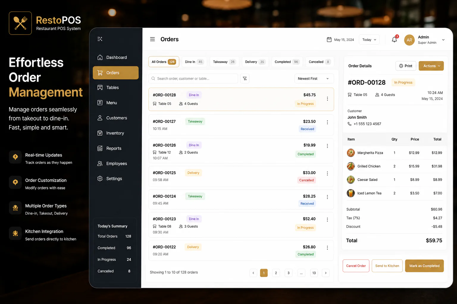 Restaurant POS order management