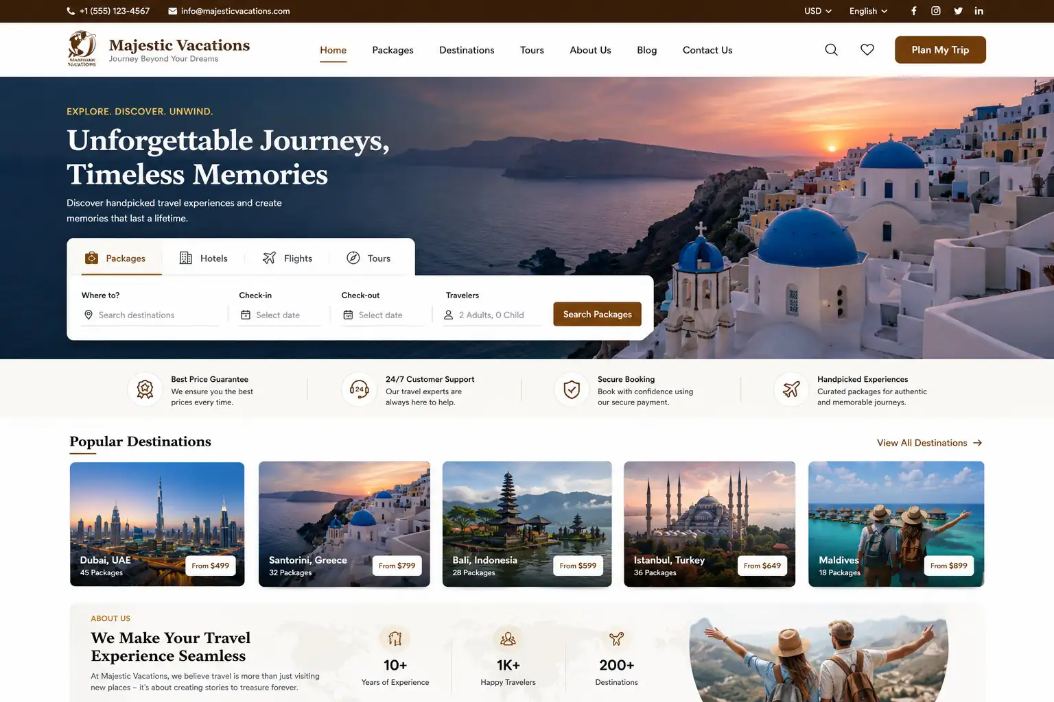 Travel and tour website homepage