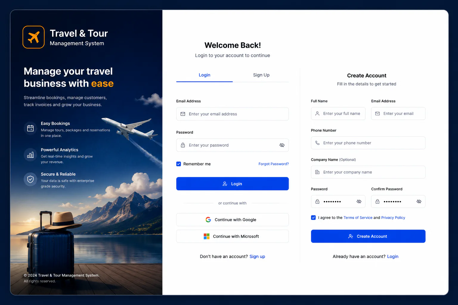 Travel and tours management login